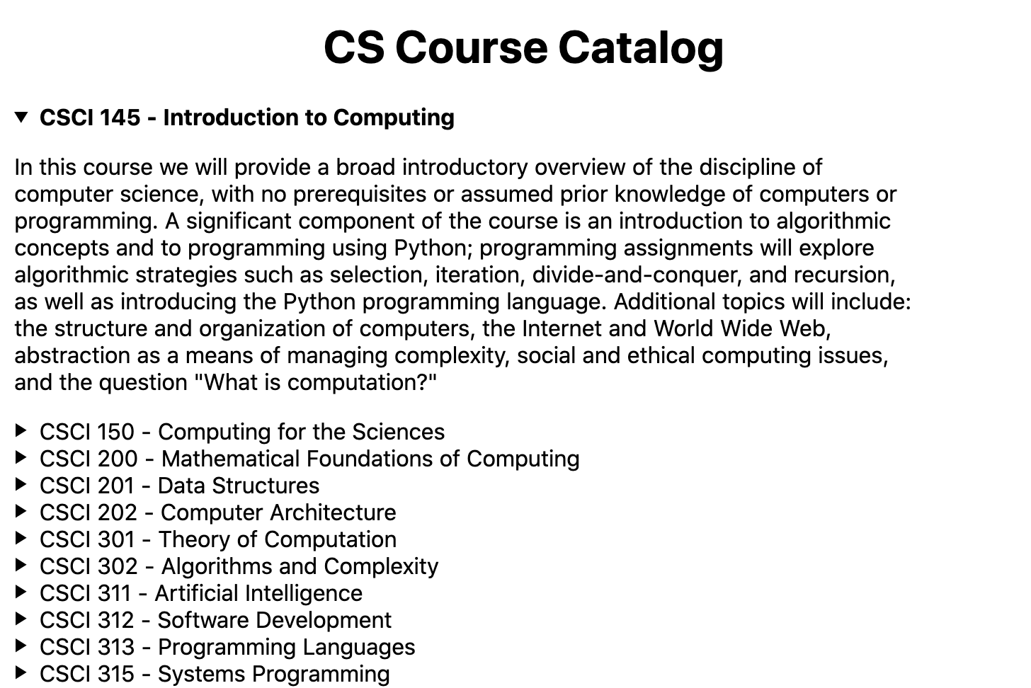 CS course catalog